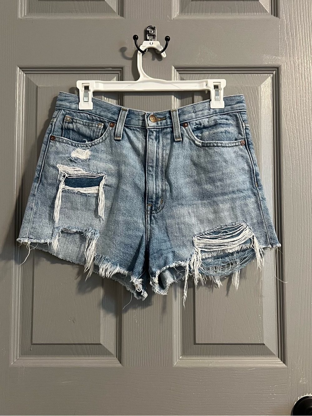 Madewell Light Blue Distressed High-Rise Denim Shorts The Mom Jean Short